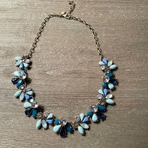 ✨EUC J. Crew Necklace Blue, green and white Rhinestone Crystal Statement